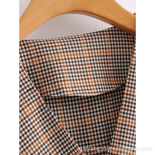 V-neck Plaid Casual Cute Student Long-Sleeved Dress